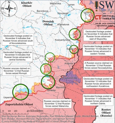 ISW: Російські війська здійснили серію механізованих атак на Курахівському напрямку