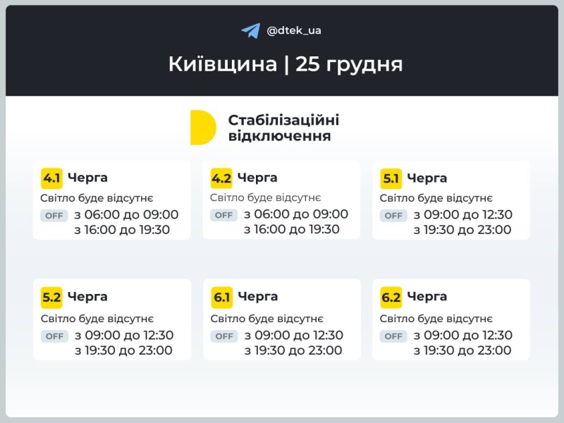 Відключення світла в Києві та області 25 грудня: як діють графіки (оновлено)