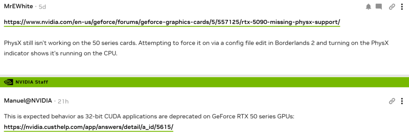 NVIDIA прибирає PhysX 32-біт в RTX 50 — ранні Borderlands, Metro, Mafia та ще десятки ігор залишаться без ефектів