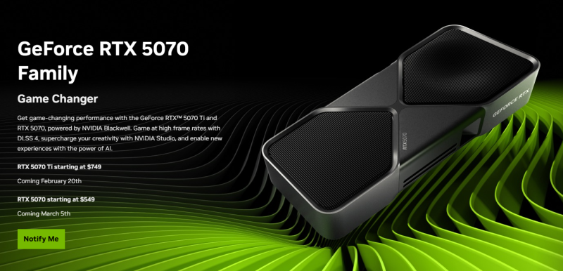 Відеокарти RTX 5070 Ti вийдуть через тиждень, — NVIDIA