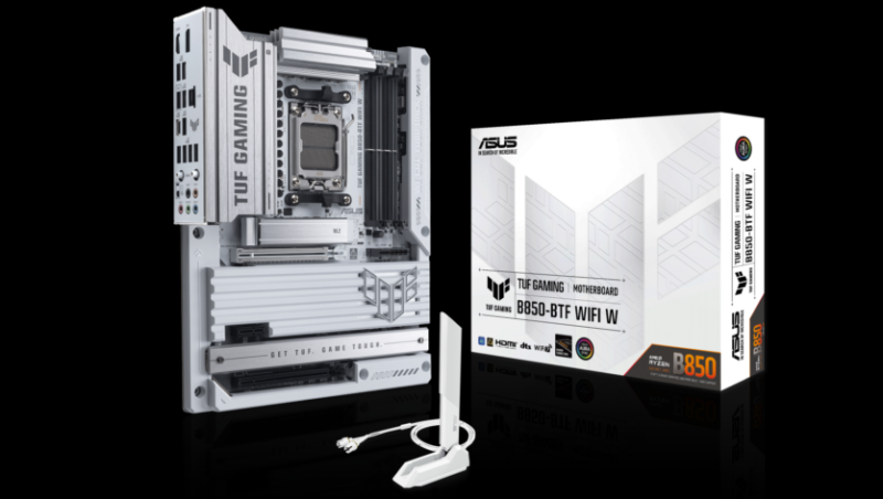 Asus представила TUF GAMING B850-BTF — першу материнську плату з прихованими з’єднаннями, роз’ємом GPU на 600 Вт та новим фіксатором PCIe