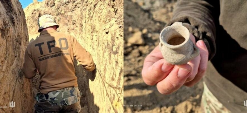 Бійці 123-ї бригади ТрО під час будівництва фортифікацій знайшли архаїчний могильник, - ФОТО
