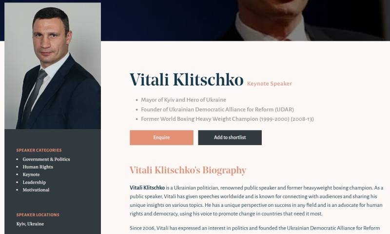 «Мотиваційний спікер Кличко». Мер Києва розсекретив свій гонорар за публічні виступи