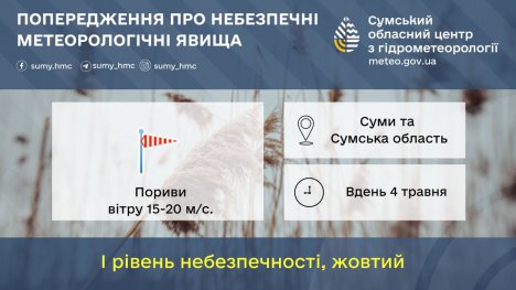 На Сумщині прогнозують грозу і сильні пориви вітру