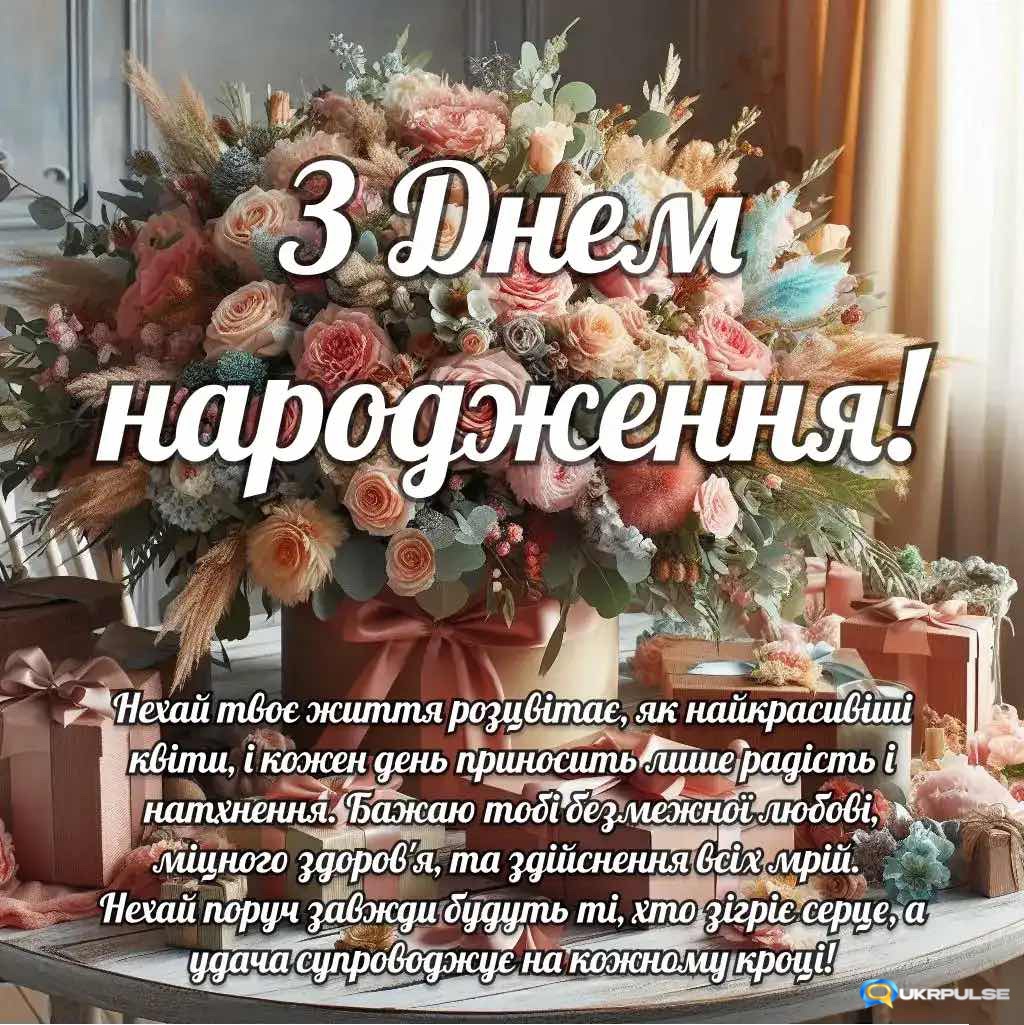 Шикарний букет квітів з днем народження з зворушливим привітанням до сліз