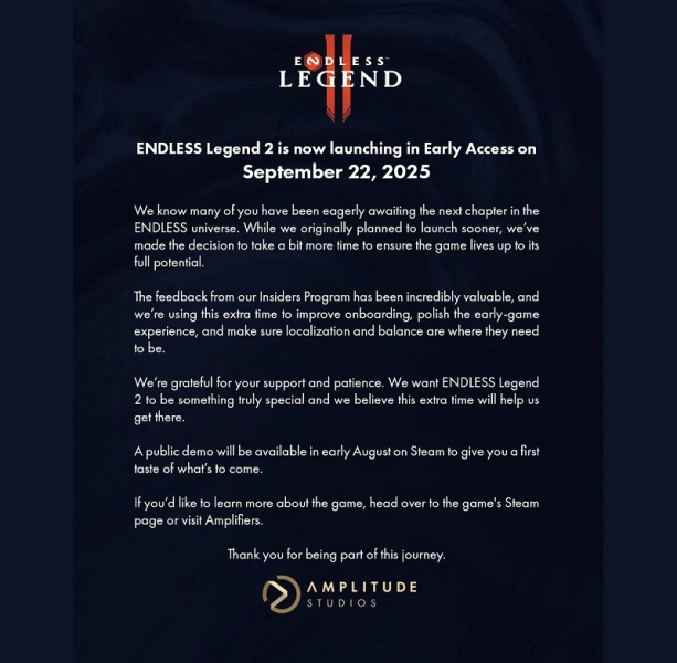 Amplitude треба більше часу: вихід ранньої версії 4X-стратегії Endless Legend 2 перенесено