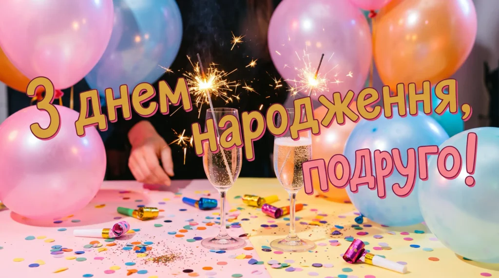 Прикольні привітання з днем народження подрузі: келихи, бенгальські вогні та конфеті