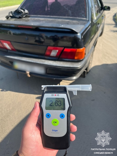 У Сумах у водія зафіксували 2,63 проміле алкоголю в крові