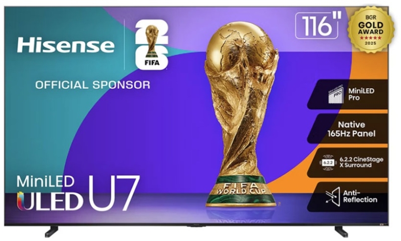 Hisense представила у США величезні флагманські Mini LED-телевізори 116U75QG і 100UX з Dolby Vision 2 та частотою 165 Гц