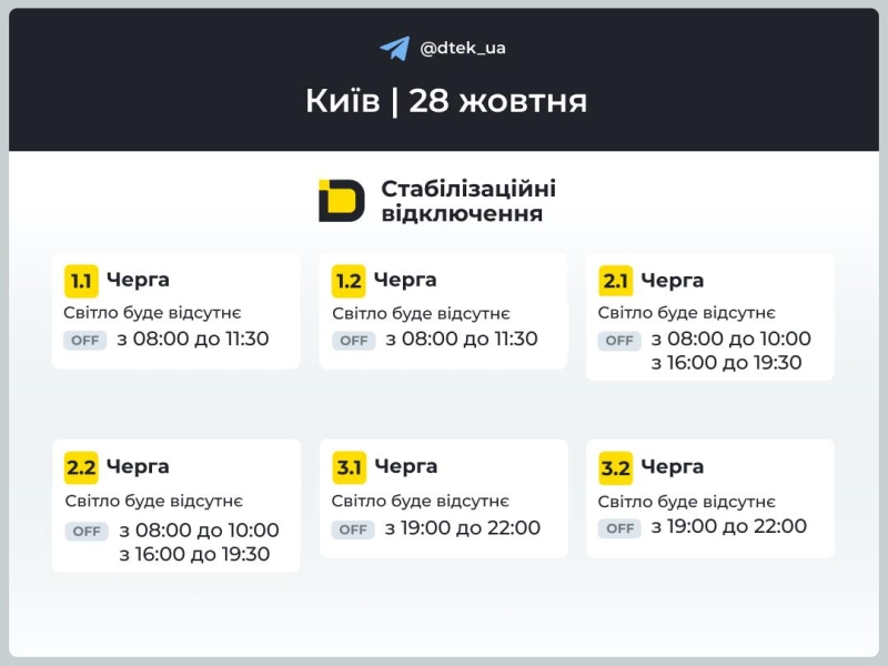 Відключення світла 28 жовтня 2025 року: як діятимуть графіки у Києві