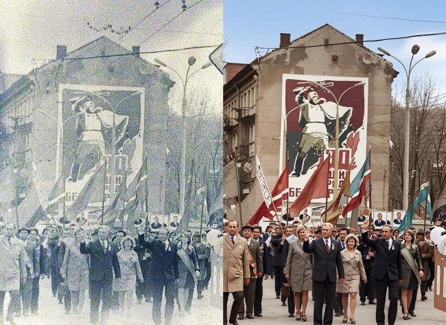 На стіні будинку біля ЦУМу колись висів радянський «мурал»