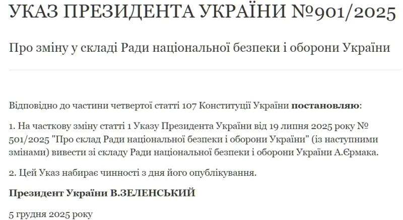 Президент вивів Єрмака зі складу РНБО та Ставки Верховного головнокомандувача