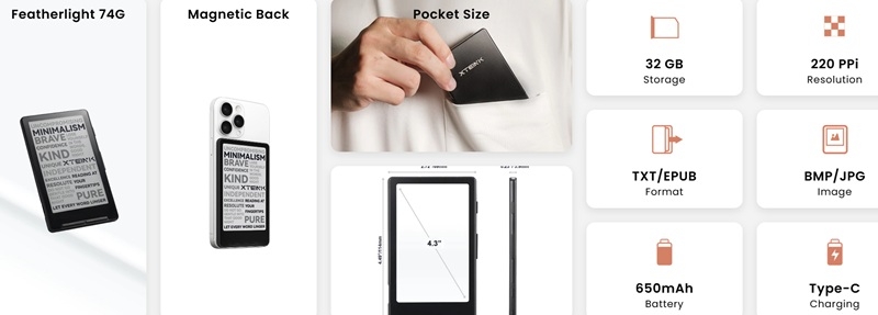 Читай на ходу: представлено Xteink X4 — компактний E Ink-рідер, який кріпиться до смартфона