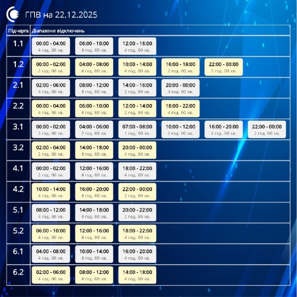 Як вимикатимуть світло на Сумщині 22 грудня?