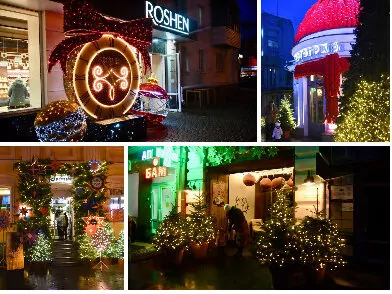 Яскраві ялинки й новорічні декорації: як центральна вулиця Полтави перевтілилася до зимових свят