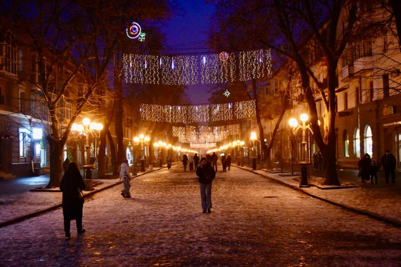 Яскраві ялинки й новорічні декорації: як центральна вулиця Полтави перевтілилася до зимових свят