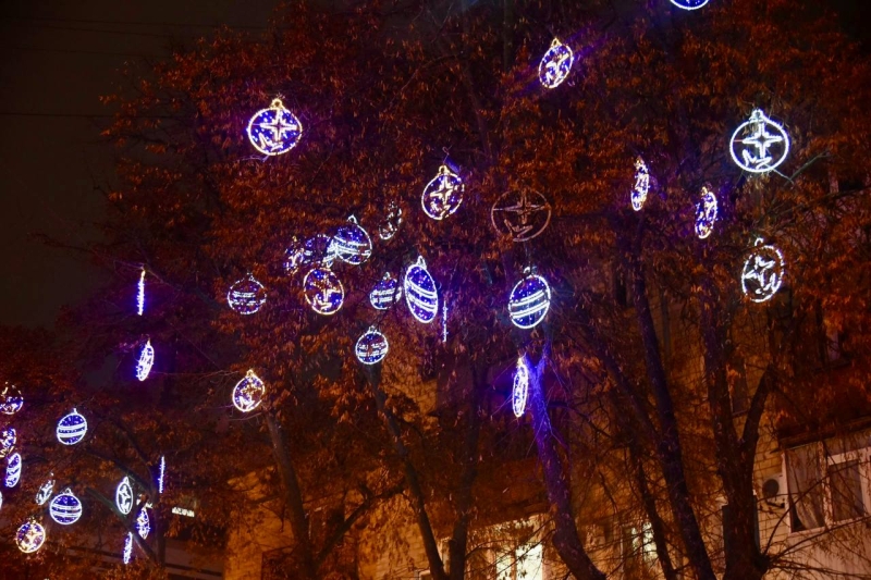 Яскраві ялинки й новорічні декорації: як центральна вулиця Полтави перевтілилася до зимових свят