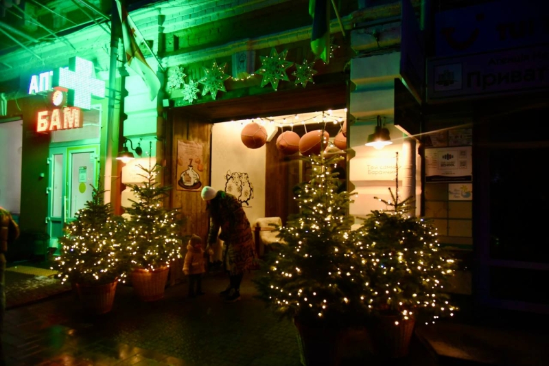 Яскраві ялинки й новорічні декорації: як центральна вулиця Полтави перевтілилася до зимових свят