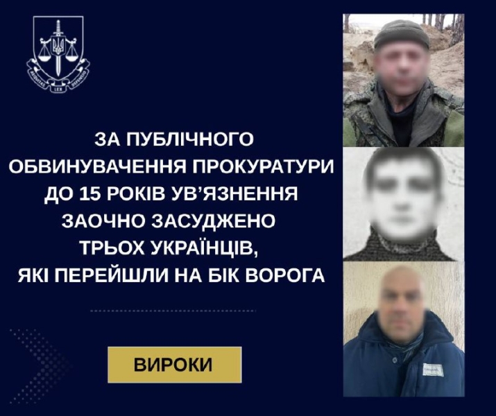 На Сумщині заочно засуджено трьох українців, які перейшли на бік ворога