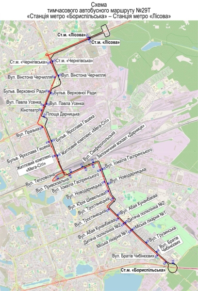 Рух електротранспорту на лівому березі Києва 12 січня дублюють автобуси (схема)
