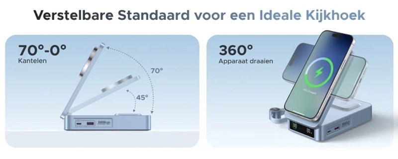 Ugreen випустила багатофункціональну складну зарядну станцію MagFlo 2‑в‑1 MagSafe з підтримкою Qi2 і вбудованим акумулятором на 20000 мАг