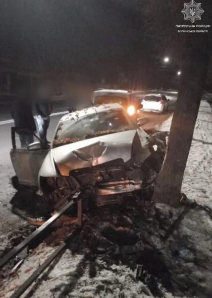 У Луцьку водій Audi в'їхав у дерево та огородження