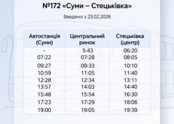 Від завтра автобус «Суми – Стецьківка» курсуватиме за новим графіком