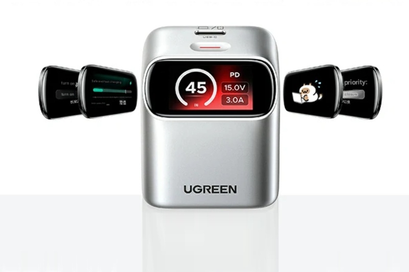 45 Вт, сумісність з Apple і емодзі (з якогось приводу) — Ugreen випустила недорогий зарядний GaN-адаптер зі складною вилкою та вбудованим екраном
