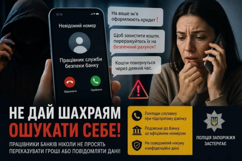 Зловмисники, які представились працівниками банку, виманили у мешканців Запоріжжя понад 600 тисяч гривень