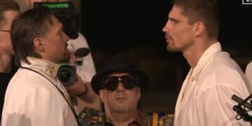 Дуель поглядів Усика і Верховена. Довелося втрутитися Едді Хірну