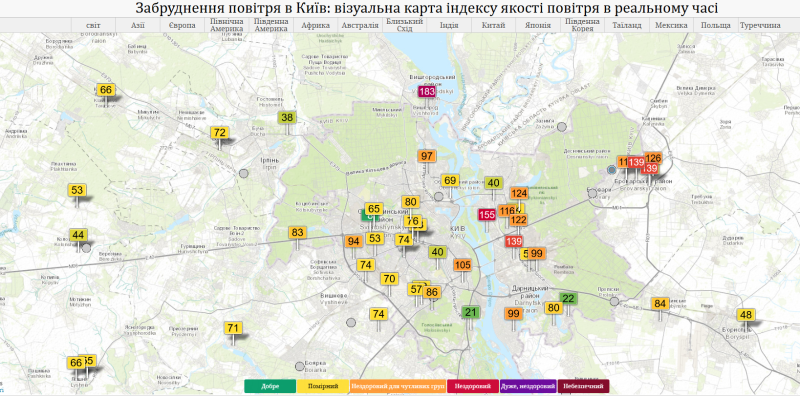 Київ та передмістя накрив сильний смог: дані моніторингу повітря