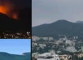 Дим над гірським схилом уночі в Криму
