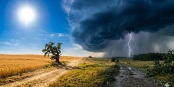 Грозові хмари над українським полем перед зміною погоди