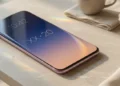 Концепт скляного корпусу смартфона на столі