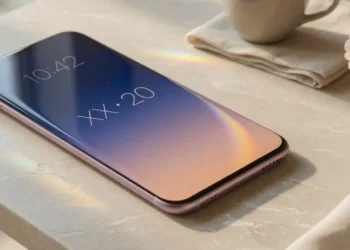 Концепт скляного корпусу смартфона на столі