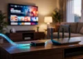 Оператор зв'язку Maxnet: оптоволоконний інтернет і Wi-Fi роутер із Web TV у сучасній вітальні
