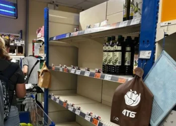 Полиці супермаркету з упаковками яєць