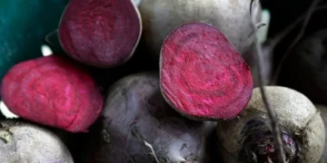 Свіжий буряк з зеленою гичкою на столі