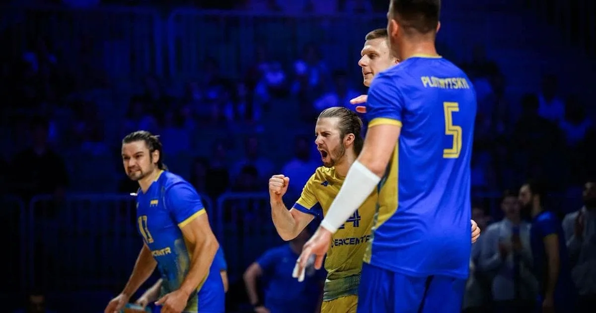 Гравці збірної України святкують очко у волейболі