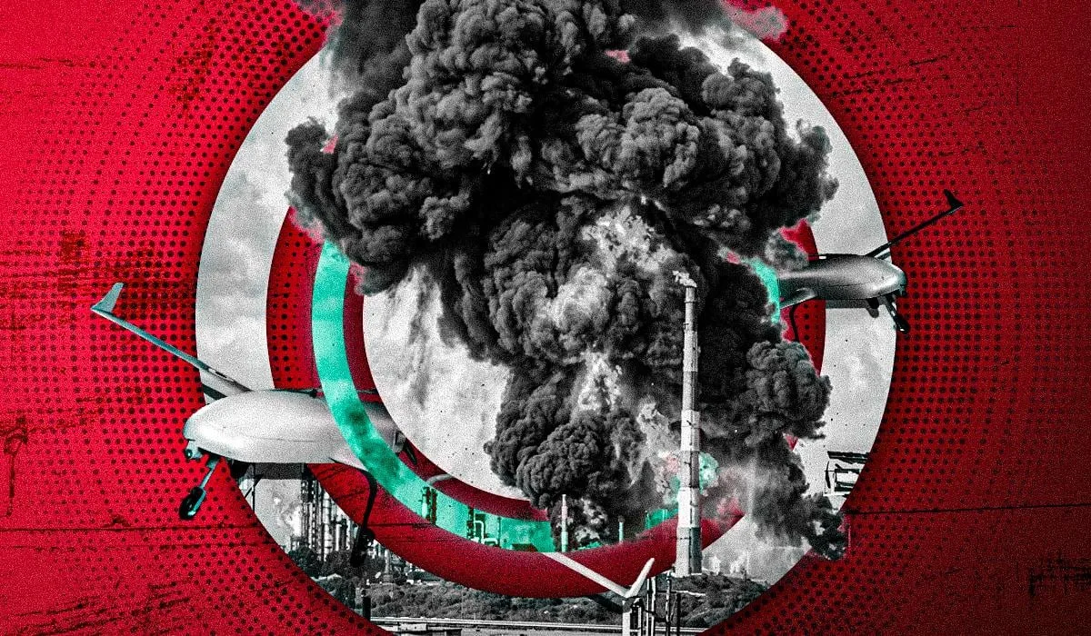 Нафтопереробний завод у Росії з чорним димом