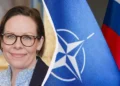 Прапори НАТО на тлі європейської будівлі