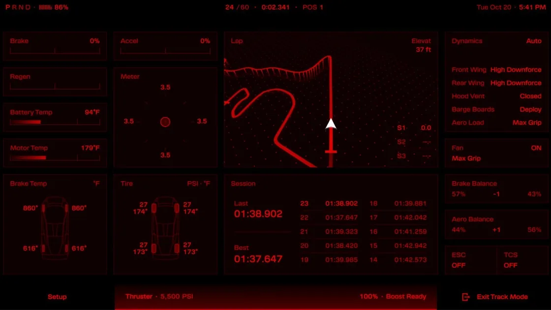 Анімований силует купе на дисплеї Track Mode з аеродинамічними налаштуваннями